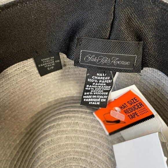 NWT Saks Fifth Avenue Grey Straw Fedora with Ombre Hat Band - Picture 7 of 8